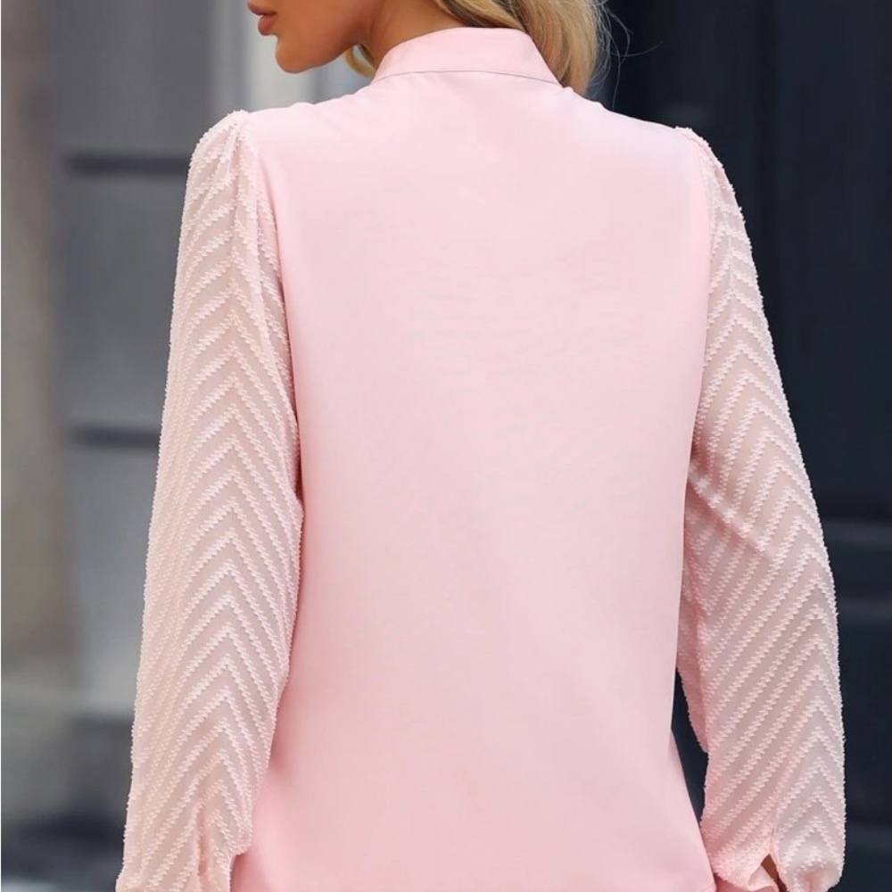 New pink notched neck long sleeve blouse - Picture 7 of 8